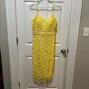 Size 12 Yellow Crochet Bustier Midi Dress